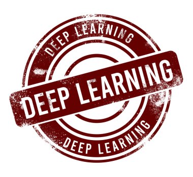 Derin öğrenme - kırmızı yuvarlak grunge düğmesi, mühür