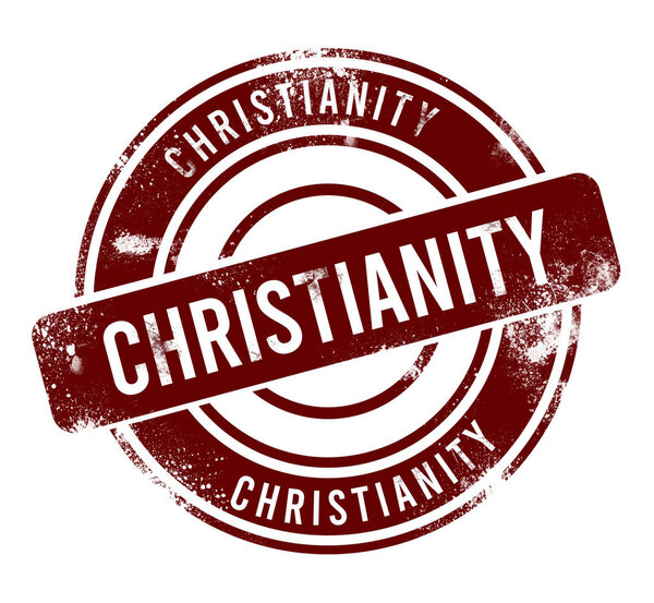 Christianity - red round grunge button, stamp