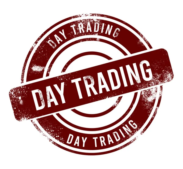 Day Trading Piros Kerek Grunge Gomb Pecsét — Stock Fotó