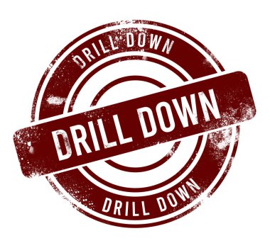 Aşağı doğru sondaj - kırmızı yuvarlak grunge düğmesi, damga