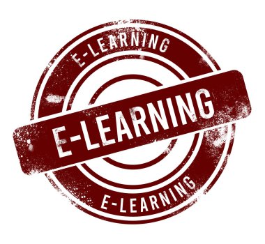 E-öğrenme - kırmızı yuvarlak grunge düğmesi, damga