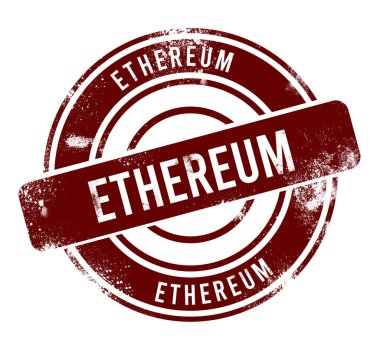 Ethereum - kırmızı yuvarlak grunge düğmesi, damga