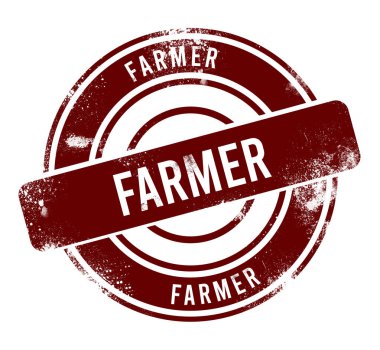 Çiftçi - kırmızı yuvarlak grunge düğmesi, damga