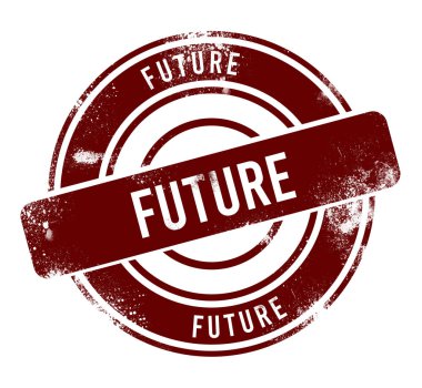 Gelecek - kırmızı yuvarlak grunge düğmesi, damga