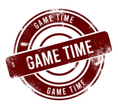 Oyun zamanı - kırmızı yuvarlak grunge düğmesi, damga