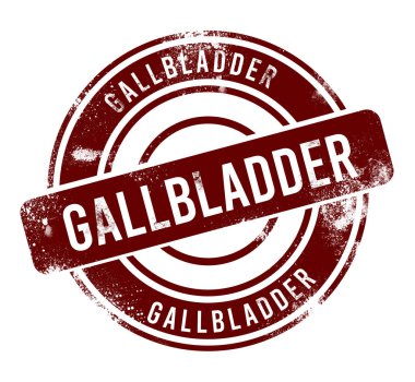 Safra kesesi - kırmızı yuvarlak grunge düğmesi, damga