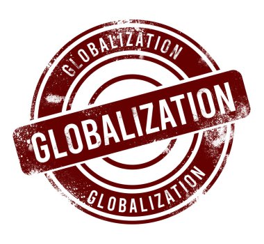 Küreselleşme - kırmızı yuvarlak grunge düğmesi, damga