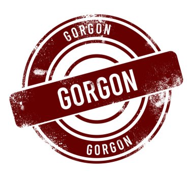Gorgon - kırmızı yuvarlak grunge düğmesi, damga