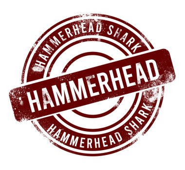 çekiç başlı köpekbalığı - kırmızı yuvarlak grunge düğmesi, damga