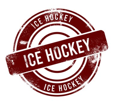 Buz hokeyi - kırmızı yuvarlak grunge düğmesi, pul