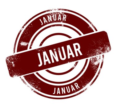 Januar - kırmızı yuvarlak grunge düğmesi, damga