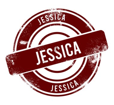 Jessica - kırmızı yuvarlak grunge düğmesi, damga