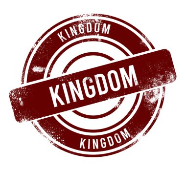 Krallık - kırmızı yuvarlak grunge düğmesi, damga