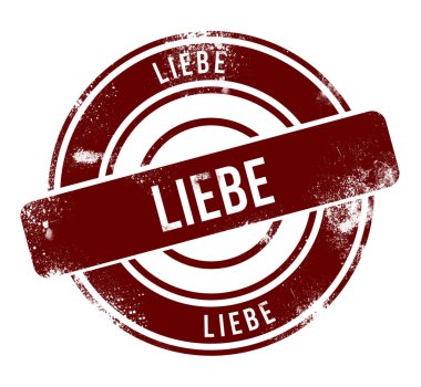 Liebe - kırmızı yuvarlak grunge düğmesi, damga
