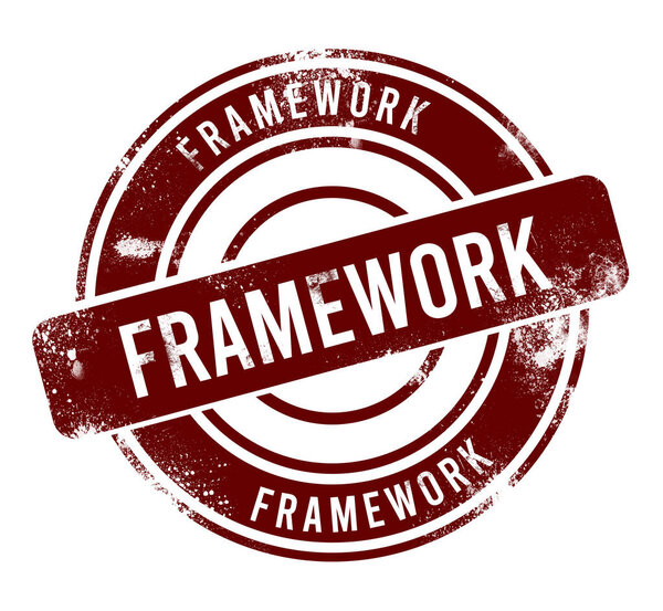 Framework - red round grunge button, stamp