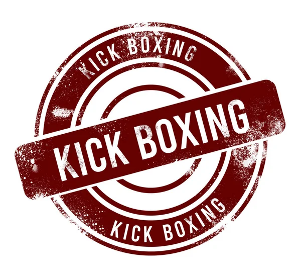 Kick Boxing Piros Kerek Grunge Gomb Bélyeg — Stock Fotó