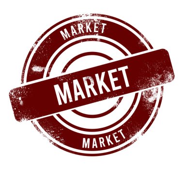 Pazar - kırmızı yuvarlak grunge düğmesi, pul