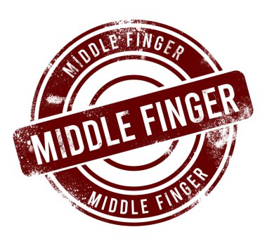 Orta parmak - kırmızı yuvarlak grunge düğmesi, damga