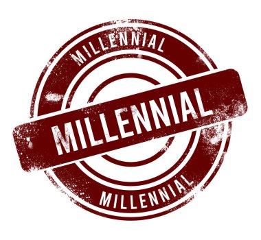 Milenyum - kırmızı yuvarlak grunge düğmesi, damga