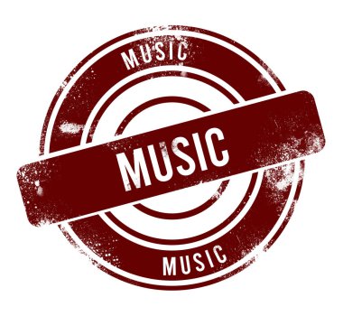 Müzik - kırmızı yuvarlak grunge düğmesi, damga