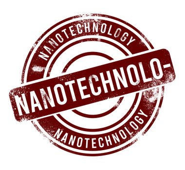 Nanoteknoloji - kırmızı yuvarlak grunge tuşu, damga
