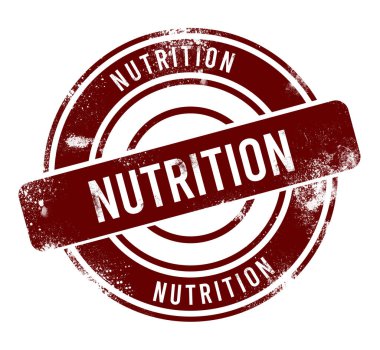 Beslenme - kırmızı yuvarlak grunge düğmesi, damga