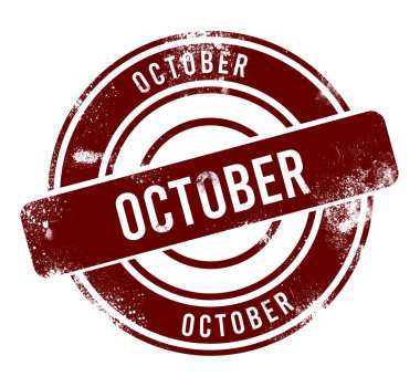 Ekim - Kırmızı yuvarlak grunge düğmesi, damga