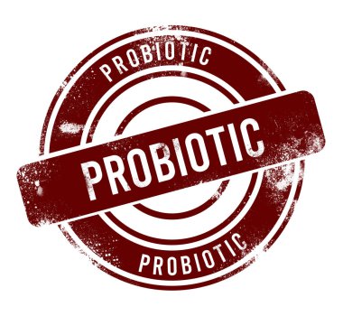 probiyotik - kırmızı yuvarlak grunge düğmesi, damga