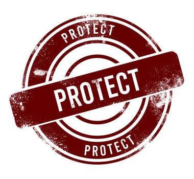 Koruma - kırmızı yuvarlak grunge düğmesi, damga