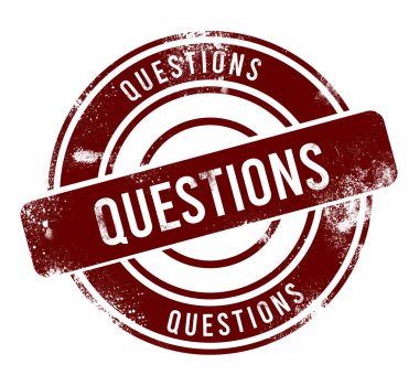 Sorular - kırmızı yuvarlak grunge düğmesi, damga