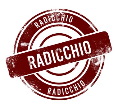 Radicchio - kırmızı yuvarlak grunge düğmesi, damga