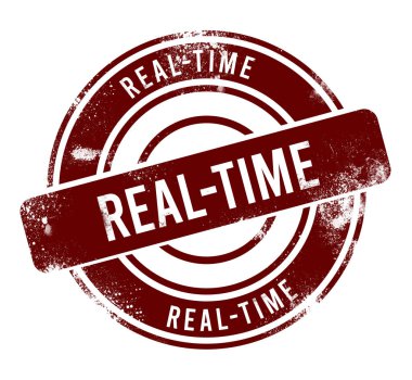 Gerçek zamanlı - kırmızı yuvarlak grunge düğmesi, damga