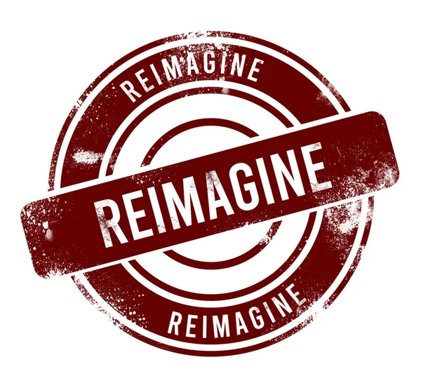 Reimagine Rode Ronde Grunge Knop Stempel — Stockfoto