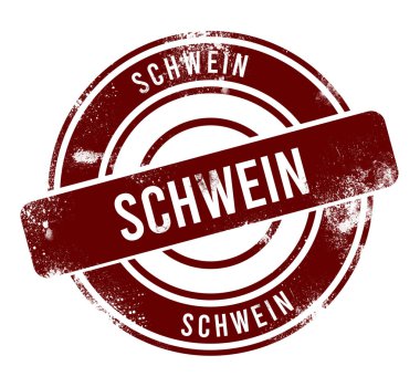 Schwein - kırmızı yuvarlak grunge düğmesi, damga