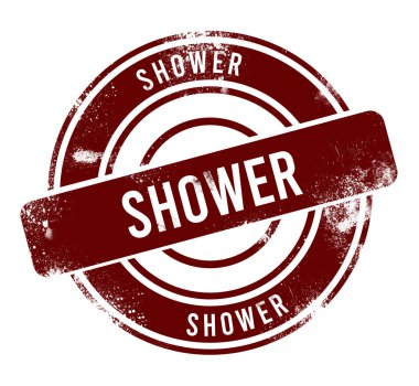 duş - kırmızı yuvarlak grunge düğmesi, damga