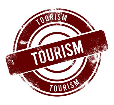 Turizm - kırmızı yuvarlak grunge düğmesi, damga