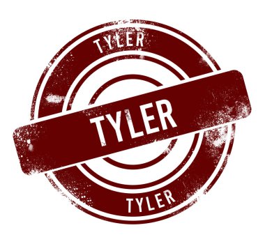 Tyler - kırmızı yuvarlak grunge düğmesi, damga