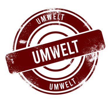 Umwelt - kırmızı yuvarlak grunge düğmesi, damga
