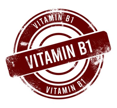 B1 vitamini - kırmızı yuvarlak grunge tuşu, damga