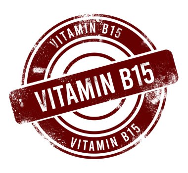 B15 vitamini - kırmızı yuvarlak grunge tuşu, damga