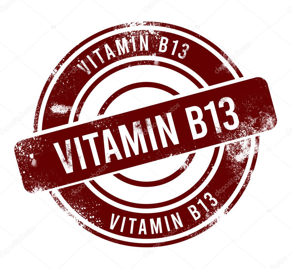 Vitamin B13 - red round grunge button, stamp
