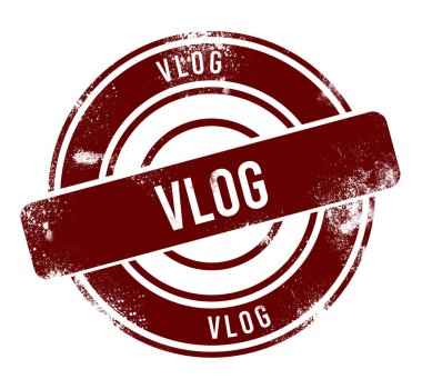 vLog - kırmızı yuvarlak grunge düğmesi, damga