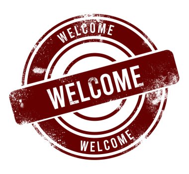 Hoşgeldiniz - kırmızı yuvarlak grunge düğmesi, damga