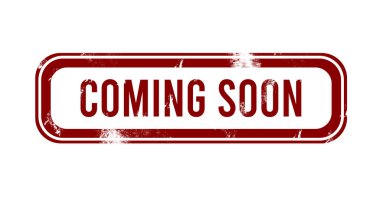 Yakında - kırmızı grunge düğmesi, damga