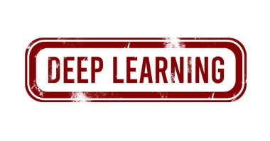 Derin öğrenme - kırmızı grunge düğmesi, mühür