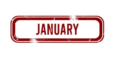 Ocak - Kırmızı grunge düğmesi, damga