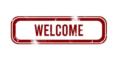 Hoşgeldiniz - Kırmızı grunge düğmesi, mühür
