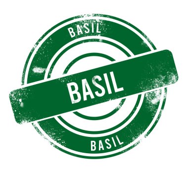 Fesleğen - yeşil yuvarlak grunge düğmesi, pul