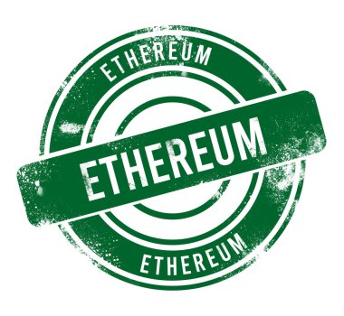 Ethereum - yeşil yuvarlak grunge düğmesi, damga