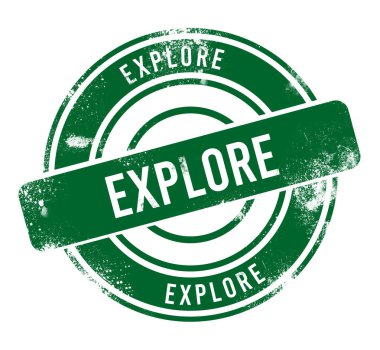 Keşfetmek - yeşil yuvarlak grunge düğmesi, pul